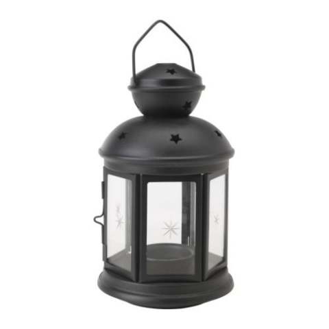 Black Miner Style Lantern Tea light Candle holder - Metal & Glass - hanging